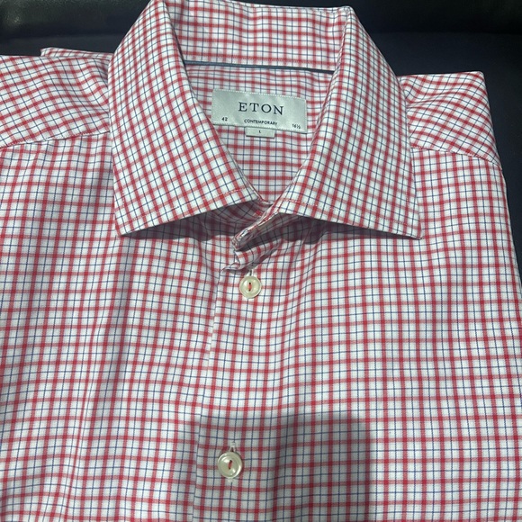 Eton Dress shirt Red/White plaid shirt Sz 16.5 - Picture 4 of 10